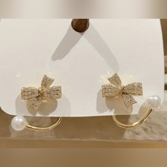 Unique Rhinestone Bow Wrap Earrings - Picture 1 of 5